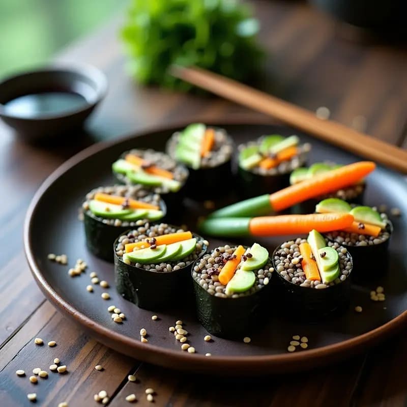 Rollitos de Alga Nori con Arroz Salvaje y Trufa Negra: Receta Japonesa Vegana y Crudivegana