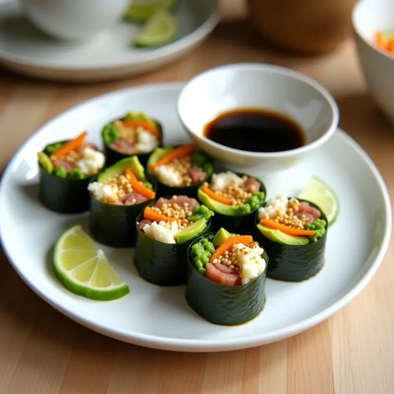 Rollitos de Algas Nori con Aguacate y Atún de Jackfruit: Receta Vegana Japonesa Sin Cocinar