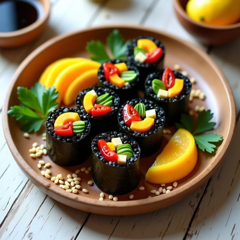 Rollitos de Algas Nori con Arroz Negro y Mango: Sushi Vegano Sin Pescado en 15 Minutos