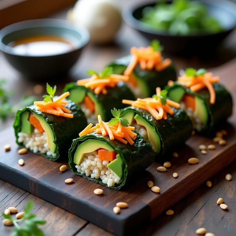 Rollitos de Algas Nori con Arroz Salvaje y Aguacate: Receta Vegana con Toque Crunchy en 10 Minutos