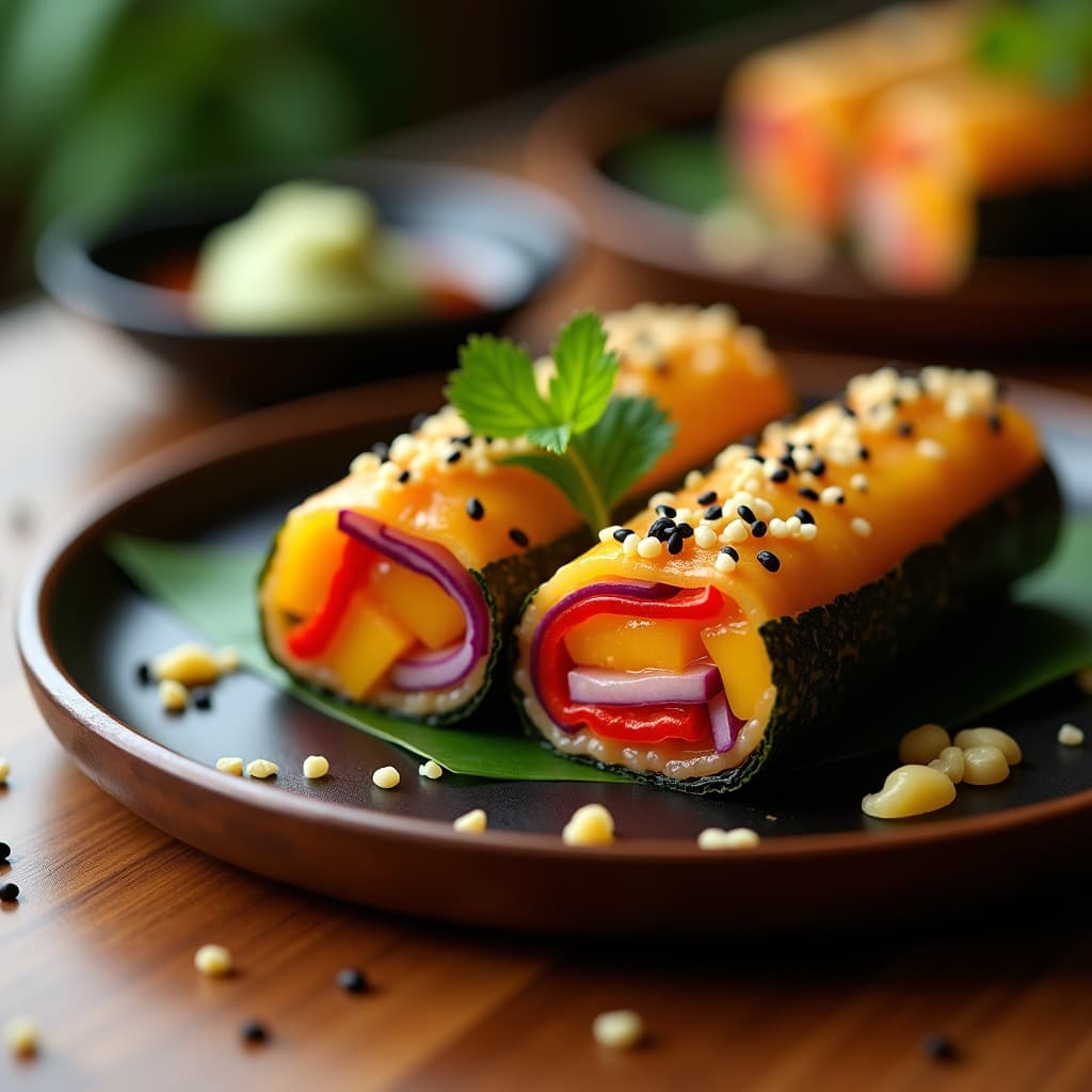 Rollitos de Algas Wakame y Mango Maduro: Aperitivo Peruano-Japonés Crujiente en 10 Minutos