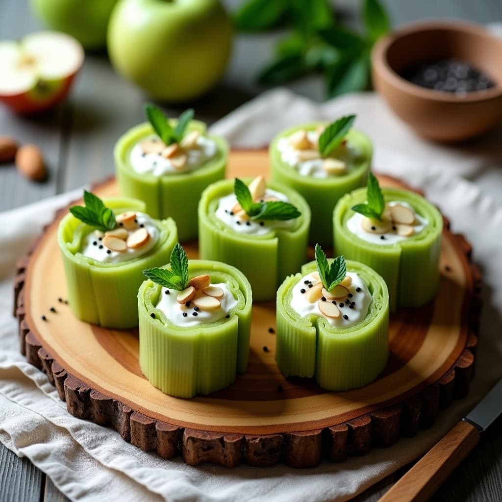 Rollitos de Apio y Manzana con Relleno de Queso de Almendras y Nueces: Aperitivo Crudivegano