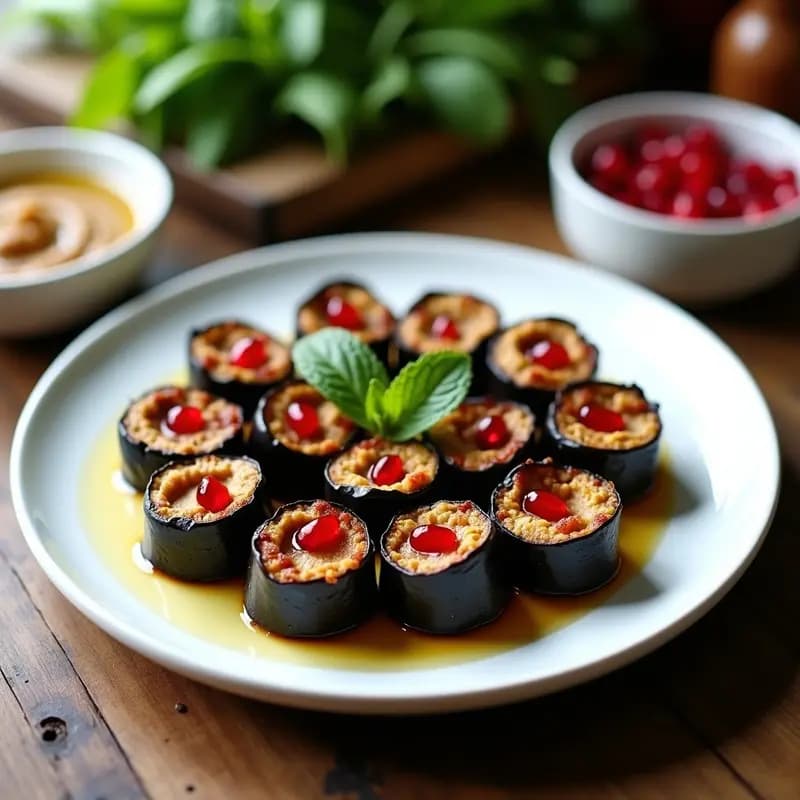 Rollitos de Berenjena Ahumada con Hummus de Garbanzos Negros: Entrante Libanés Crudivegano en 10 Minutos