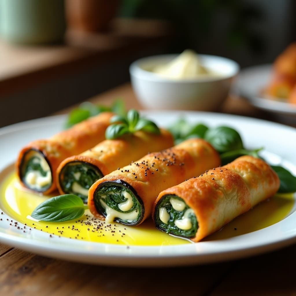Rollitos de Berenjena con Relleno de Queso de Anacardos y Espinacas: Entrante Italo-Vegano en Airfryer