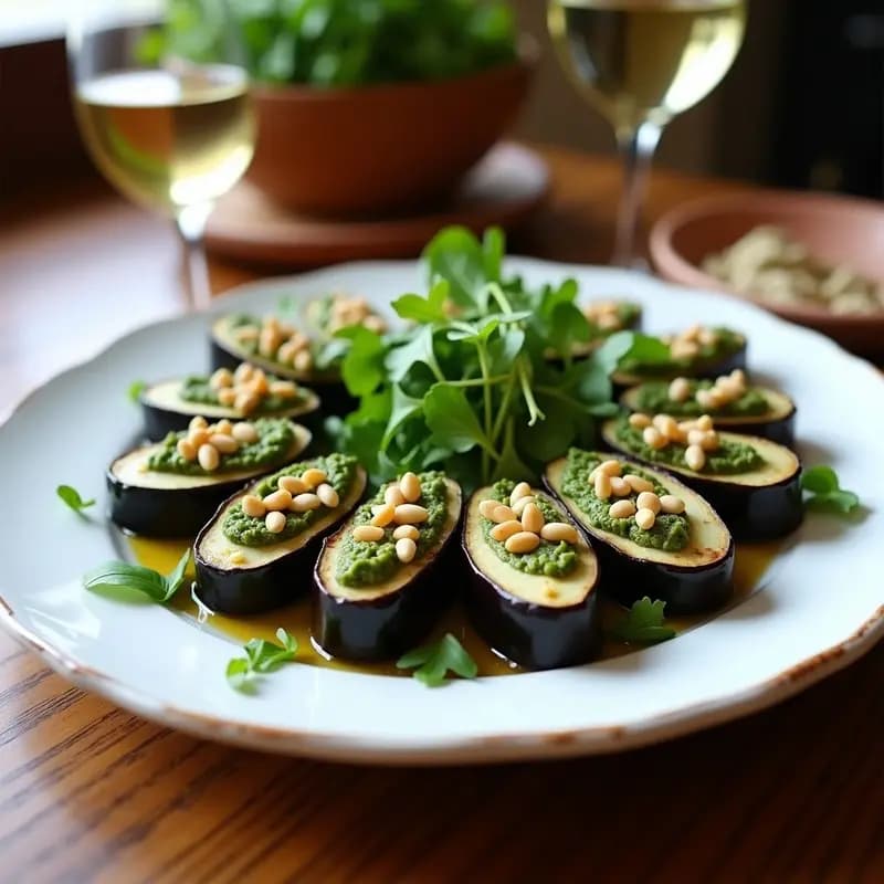 Rollitos de Berenjena Asada con Pesto de Rúcula y Piñones: Receta Italiana Sin Cocinar