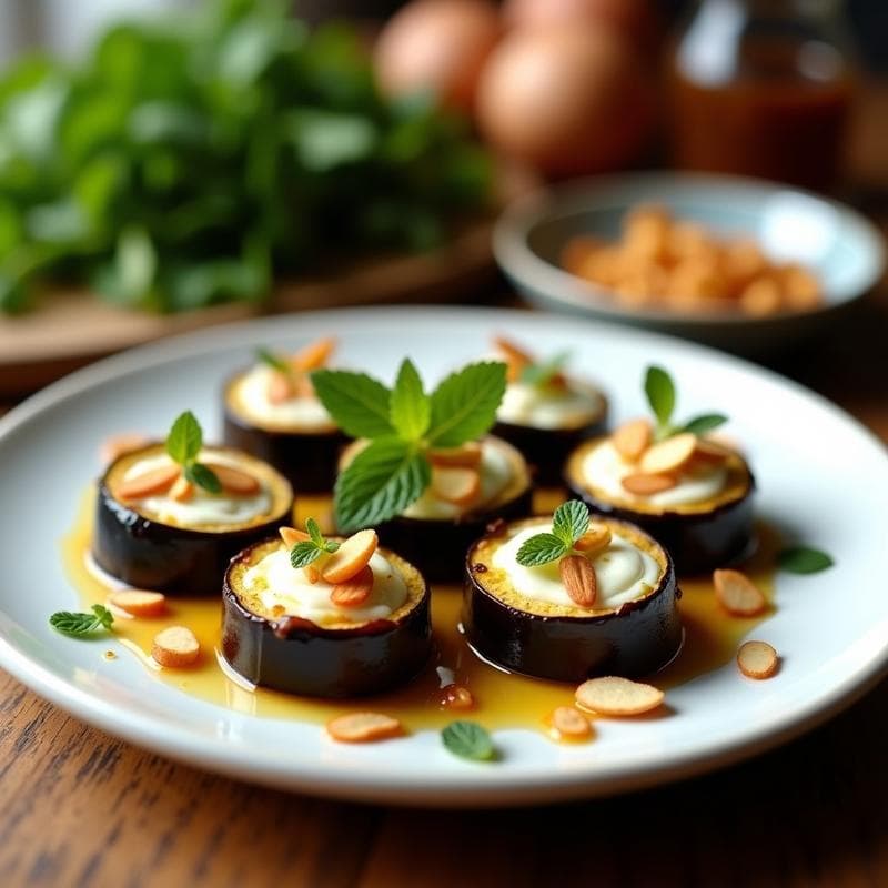 Rollitos de Berenjena Asada con Requesón y Miel de Dátiles: Entrante Vegetariano