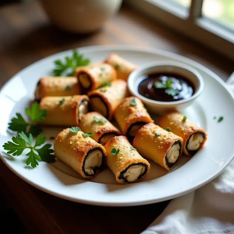 Rollitos de Berenjena y Bacalao con Salsa de Ajo Negro: Receta Española en Airfryer