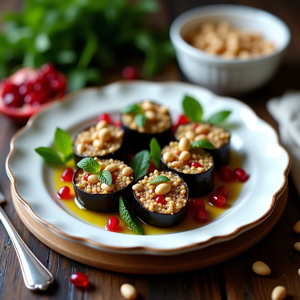 Rollitos de Berenjena al Horno con Relleno de Bulghur y Granada: Receta Libanesa