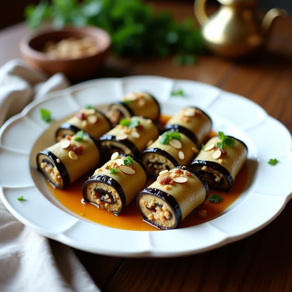 Rollitos de Berenjena Rellenos de Bulghur y Pasas: Receta Árabe Vegana en Thermomix