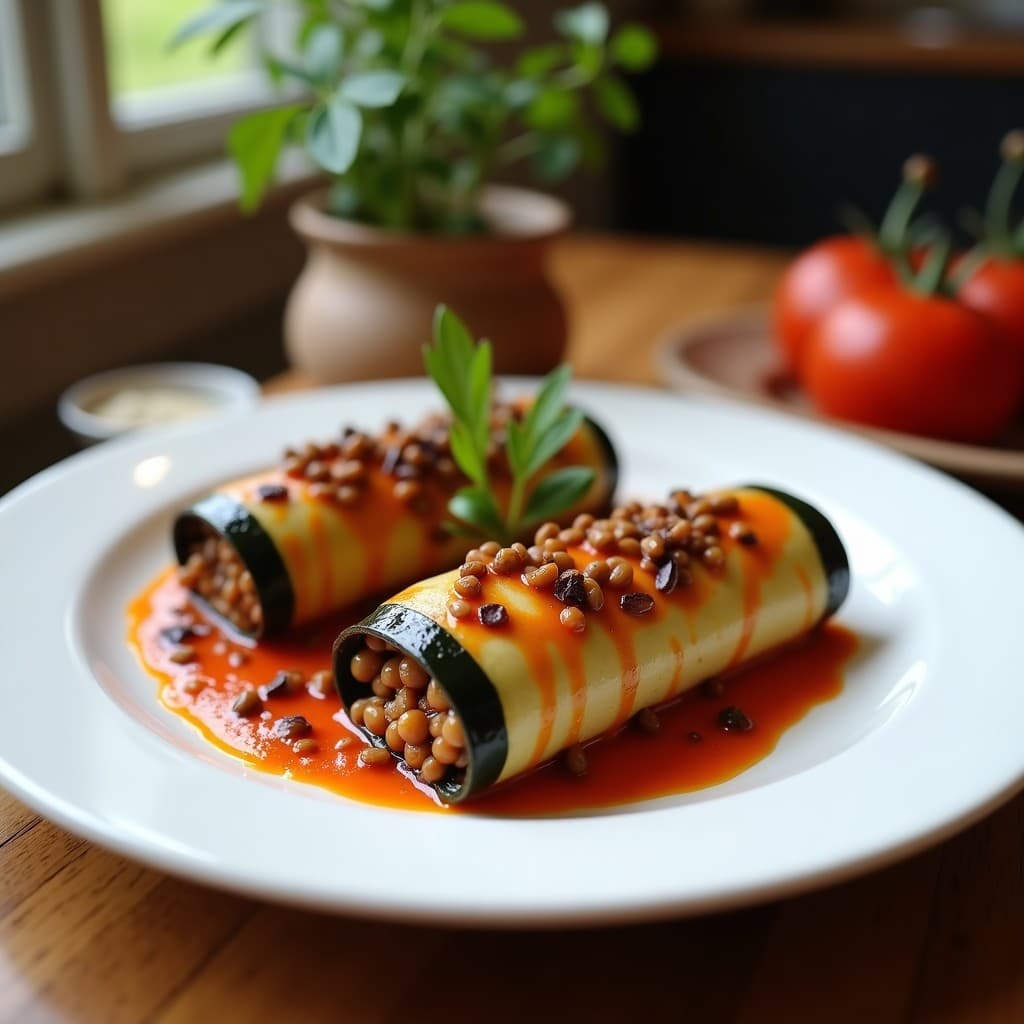 Rollitos de Berenjena y Calabacín con Relleno de Lentejas y Pasas: Receta Mediterránea en Airfryer
