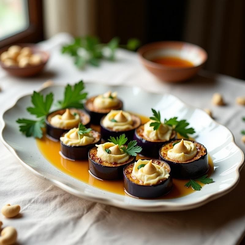 Rollitos de Berenjena con Crema de Anacardos y Miel de agave: Entrante Vegano al Horno