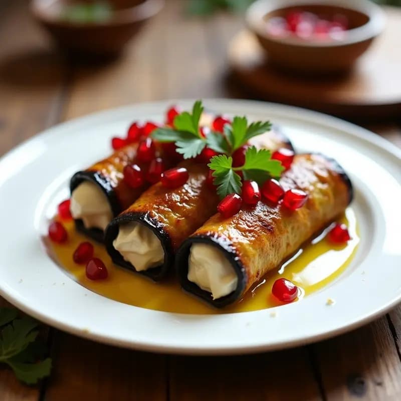 Rollitos de Berenjena con Crema de Anacardos y Granada: Entrante libanés en airfryer