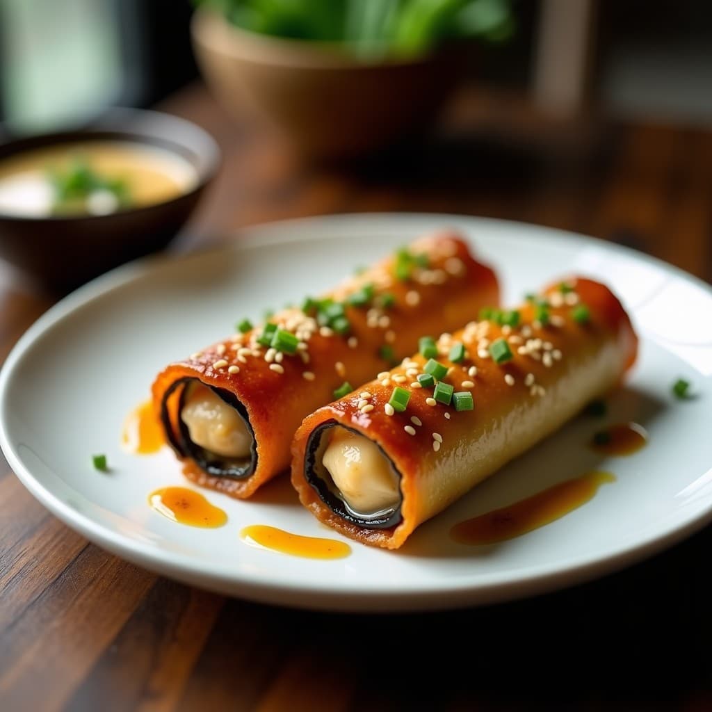 Rollitos de Berenjena con Crema de Cacahuete y Miso: Entrante Japonés Vegano en Airfryer