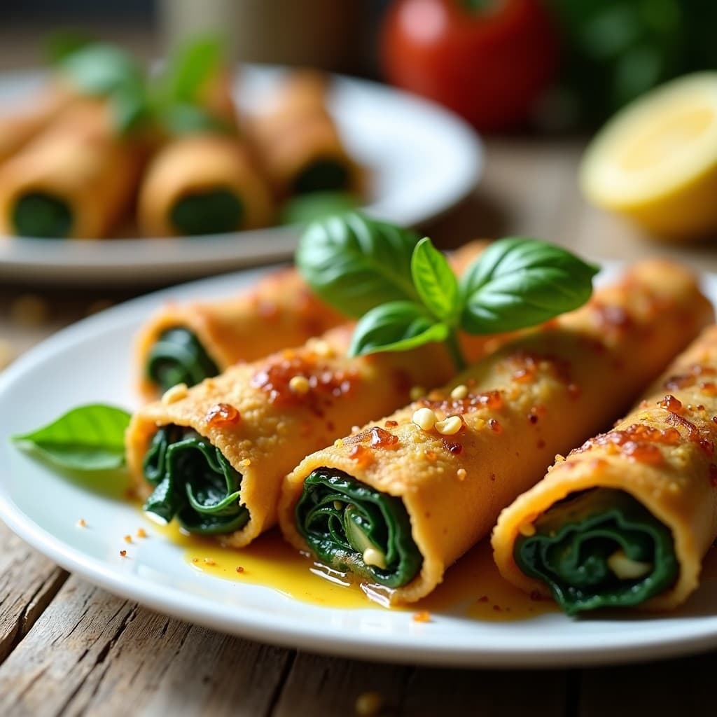 Rollitos de Berenjena con Relleno de Espinacas y Piñones: Receta Sicilia Vegana en Airfryer
