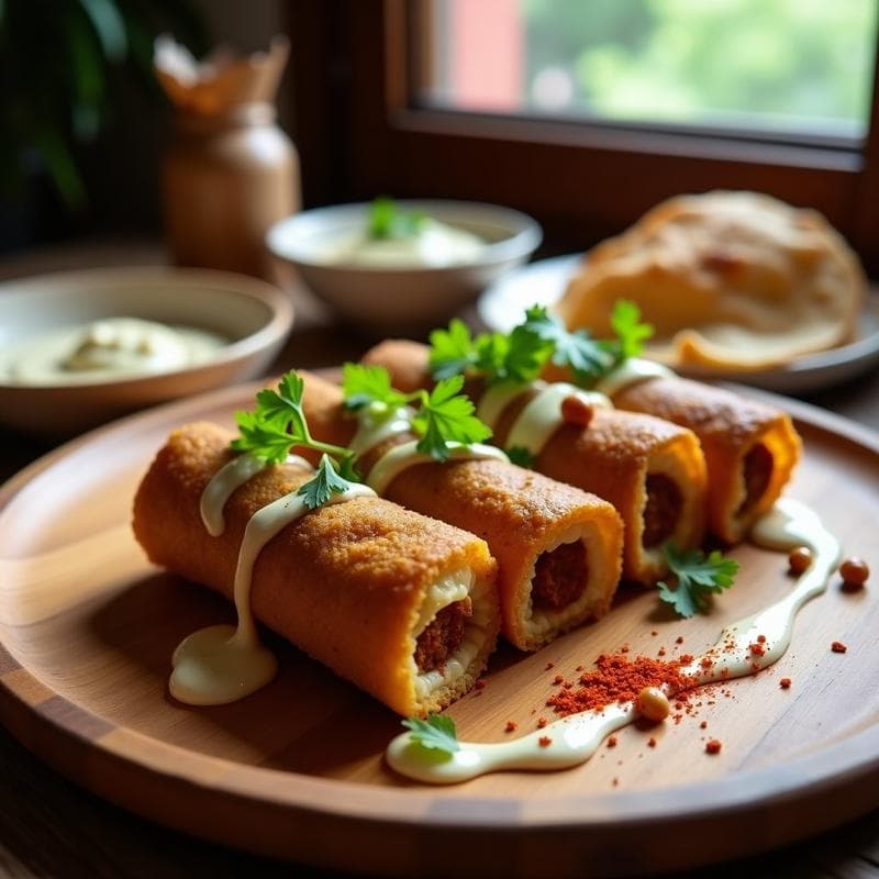 Rollitos de Berenjena y Falafel: Aperitivo Árabe en Airfryer con Salsa de Tahini
