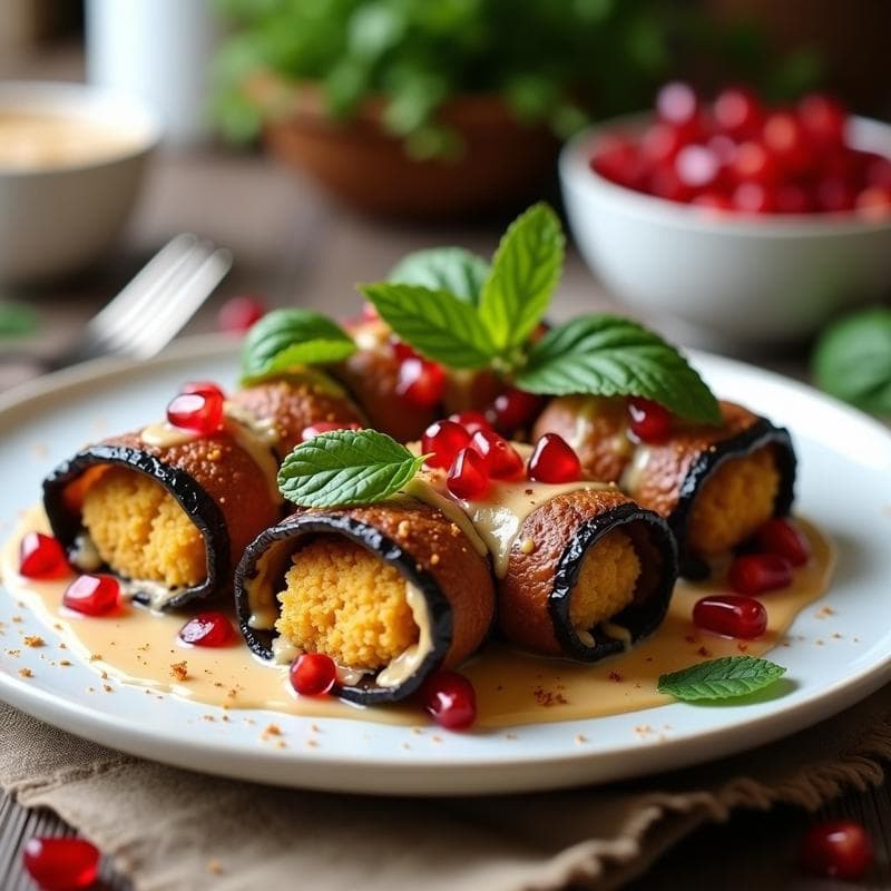 Rollitos de Berenjena con Relleno de Falafel y Tahini: Receta Vegana al Horno con Toque Libanés