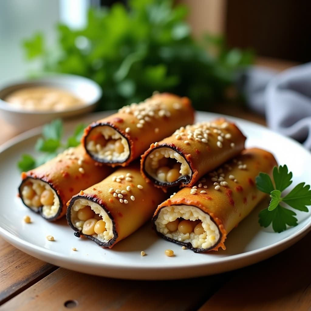 Rollitos de Berenjena con Relleno de Garbanzos y Tahini: Receta en Airfryer Sin Harina