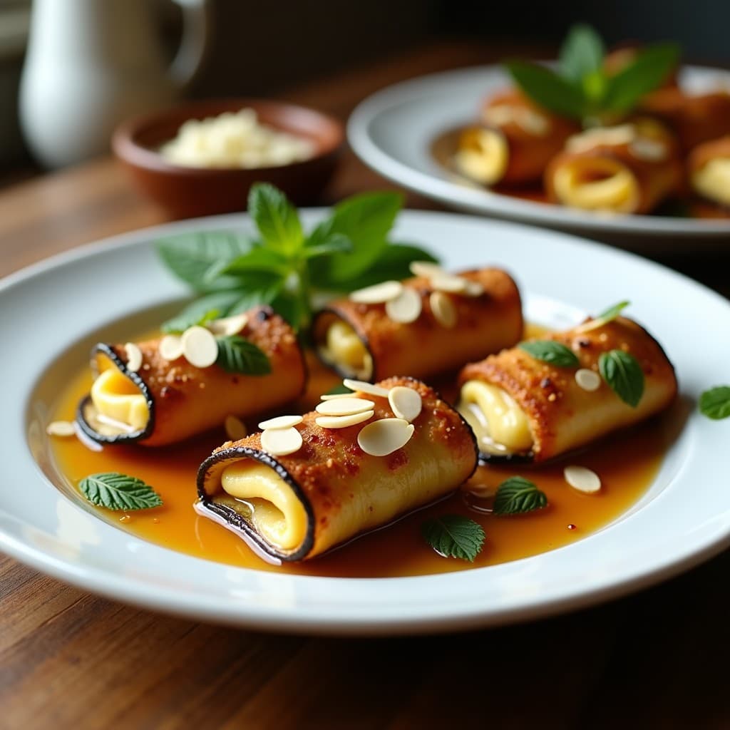 Rollitos de Berenjena Asada y Queso Halloumi con Miel de Dátil: Receta Chipriota en Airfryer