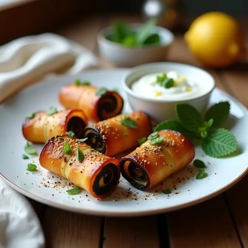 Rollitos de Berenjena y Halloumi al Zaatar: Receta Libanesa Crujiente en 20 Minutos