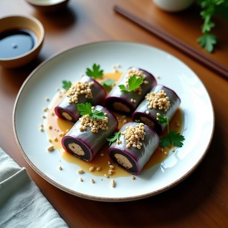 Rollitos de Berenjena con Relleno de Hongos Shiitake: Receta Vegana al Vapor con Sabor Umami