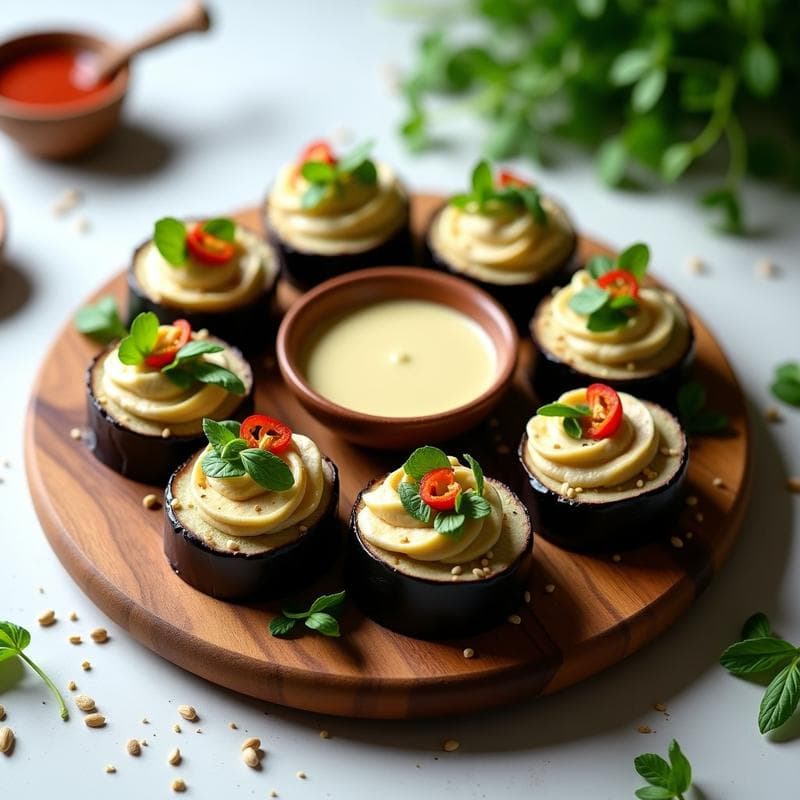 Rollitos de Berenjena Rellenos de Hummus y Berros: Entrante Vegano Crudivegano