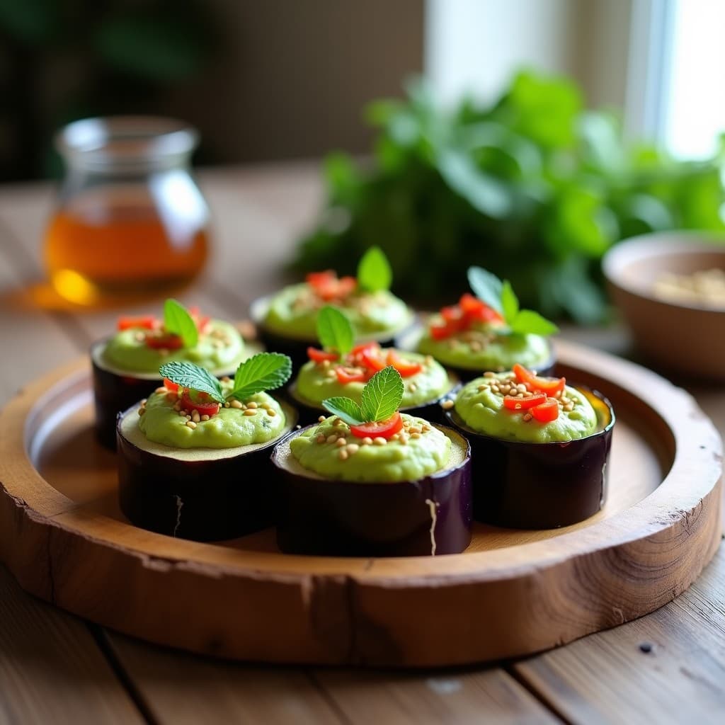 Rollitos de Berenjena con Hummus de Edamame y Semillas de Sésamo: Aperitivo Crudivegano