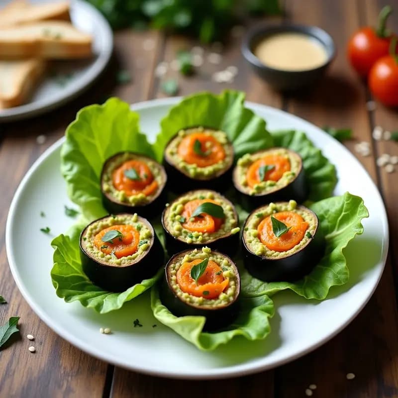Rollitos de Berenjena Rellena de Hummus de Edamame y Zanahoria: Receta Vegana y Sin Gluten