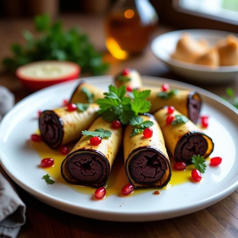 Rollitos de Berenjena Rellenos de Hummus de Garbanzos Negras y Granados: Receta Libanesa en Airfryer
