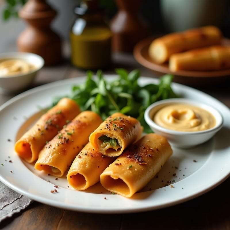 Rollitos de Berenjena Asada con Hummus de Lentejas y crujiente de Granadina: Aperitivo Mediterráneo Sin Gluten