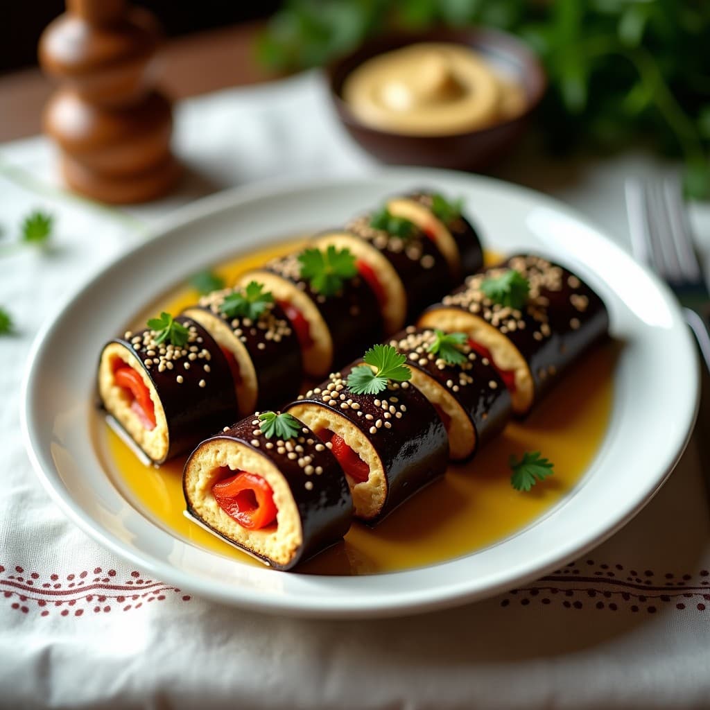 Rollitos de Berenjena Asada con Relleno de Hummus y Pimientos: Entrante Árabe Sin Gluten