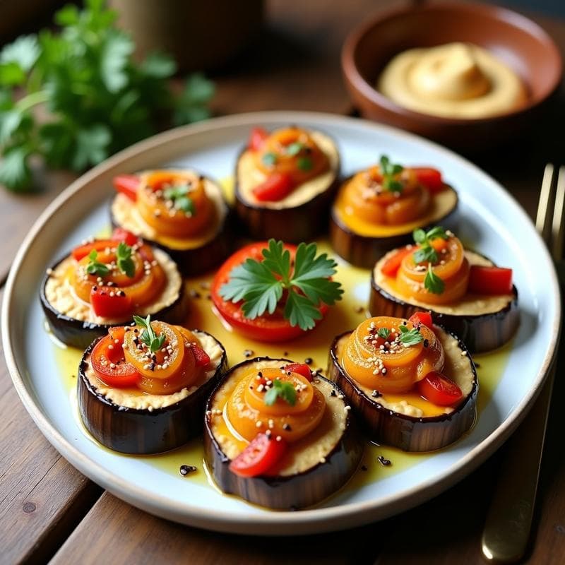 Rollitos de Berenjena Rellenos de Hummus y Pimientos Asados: Receta Vegana al Horno