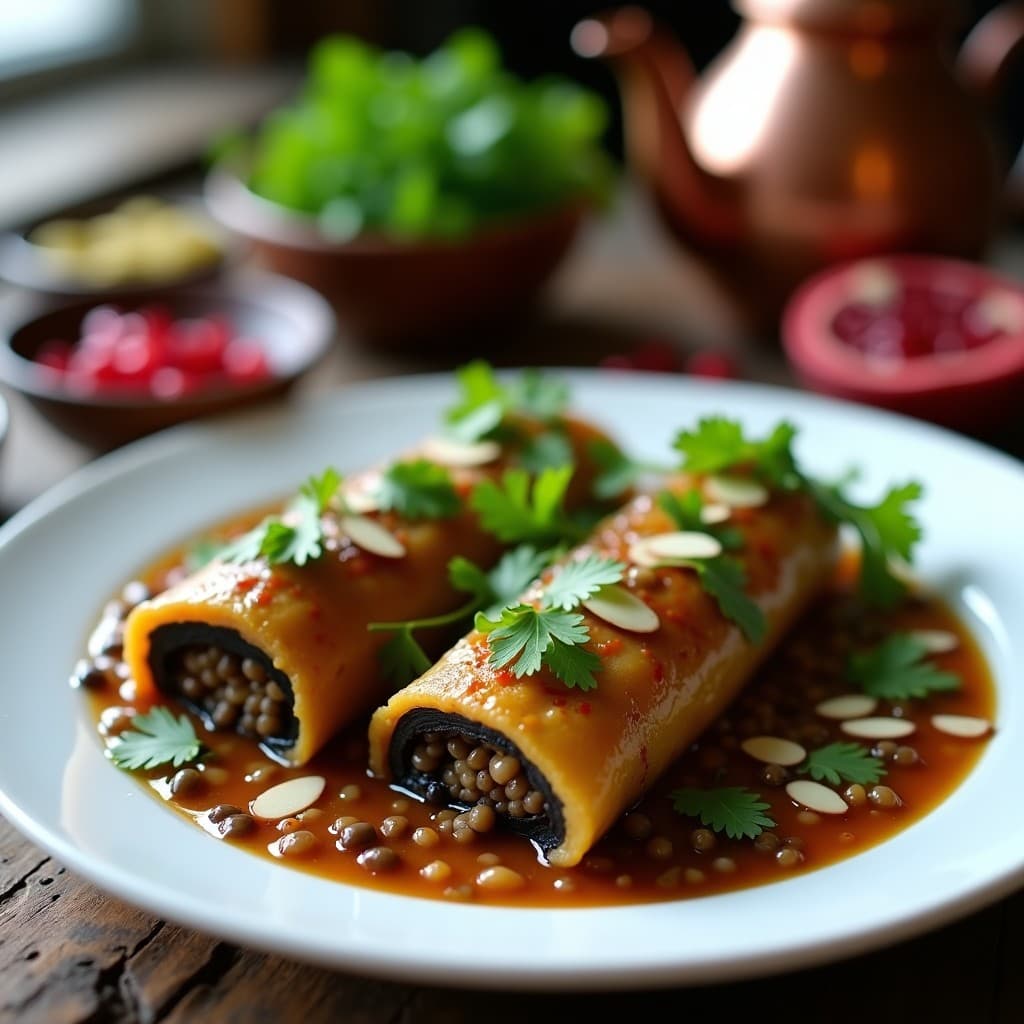 Rollitos de Berenjena Rellenos de Lentejas y Arroz Salvaje: Receta Persa en Olla Lenta