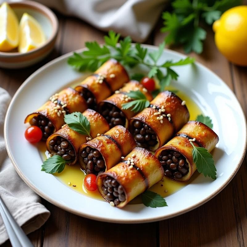 Rollitos de Berenjena con Relleno de Lentejas Beluga y Tomate Seco: Receta Vegana en Airfryer