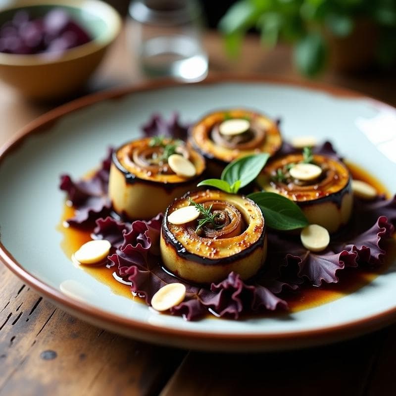Rollitos de Berenjena Asada con Relleno de Lentejas Puy y Queso de Cabra: Receta Francesa en Thermomix