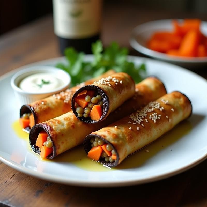 Rollitos de Berenjena con Relleno de Lentejas y Zanahoria: Entrante Vegano y Sin Gluten en Airfryer