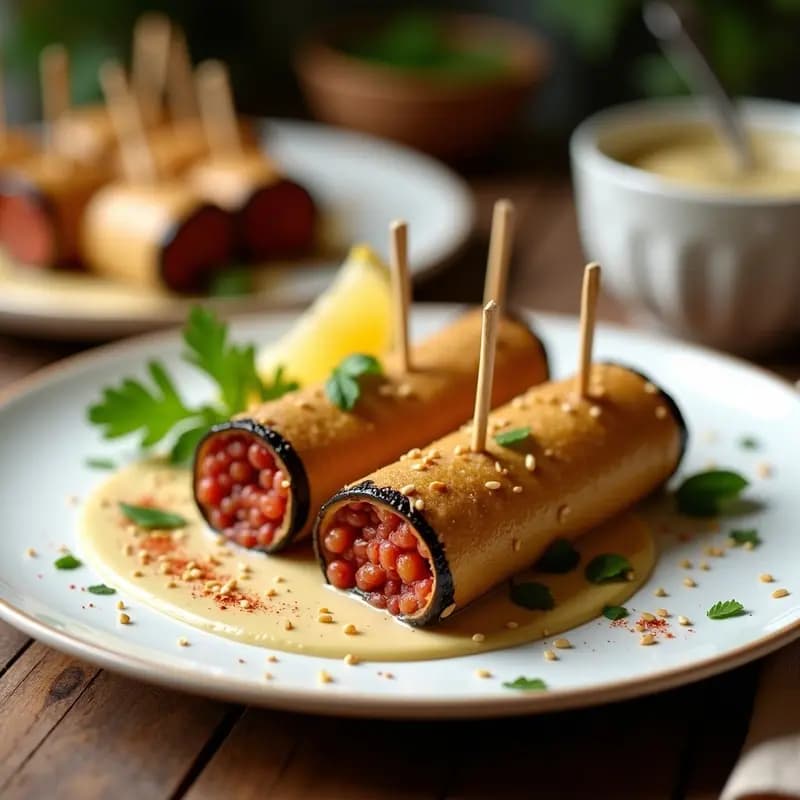 Rollitos de Berenjena Rellena de Lentillas Corail y Tahini: Aperitivo Libanés en Airfryer