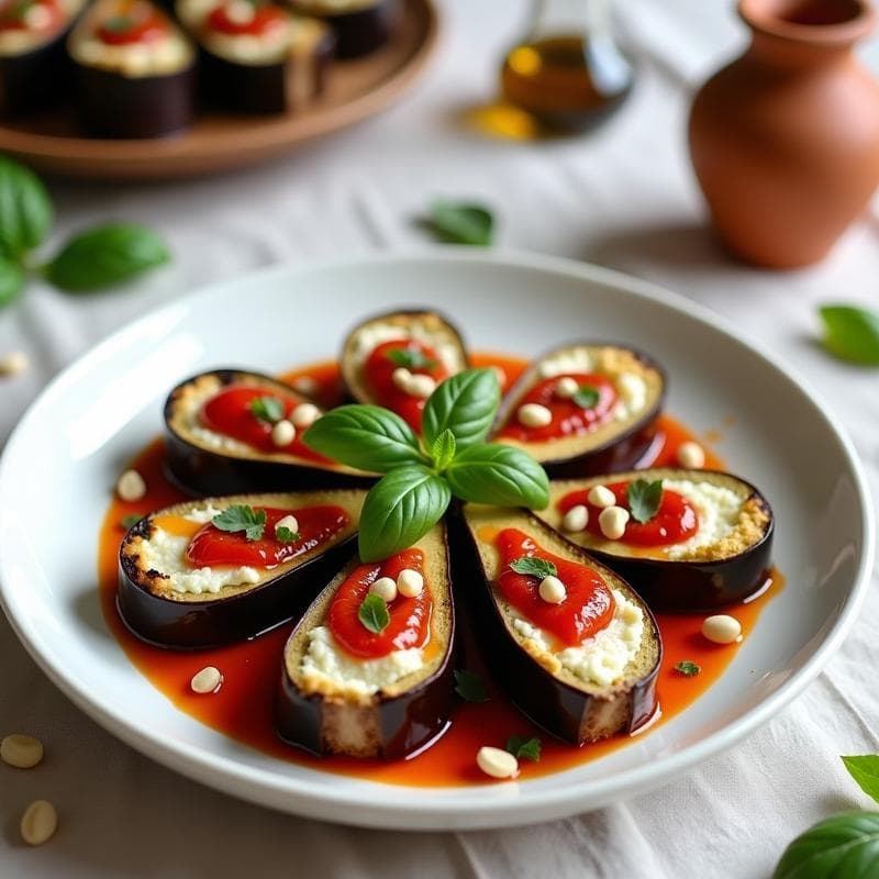 Rollitos de Berenjena con Mermelada de Tomate y Queso de Cabra: Receta Griega en 25 Minutos