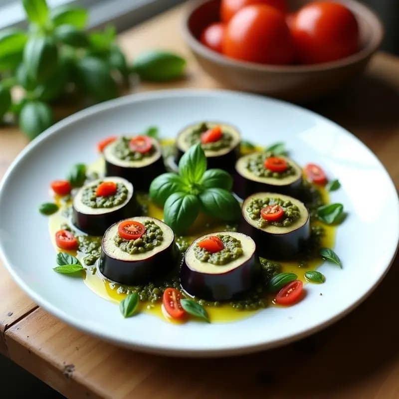 Rollitos de Berenjena y Pesto de Albahaca Negra: Entrante Italiano Crudivegano