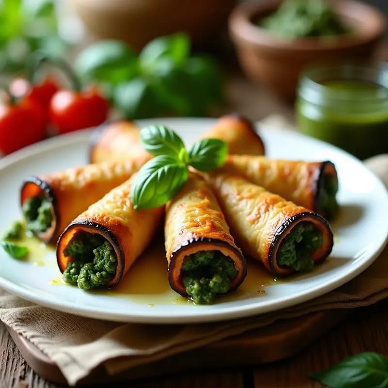 Rollitos de Berenjena con Pesto de Espinacas y Piñones: Receta Italiana en Airfryer Sin Horno