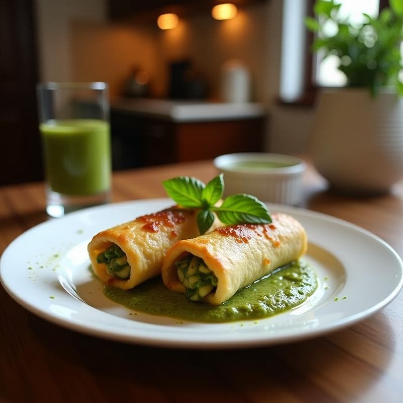 Rollitos de Berenjena con Pesto de Hojas de Mostaza: Entrante Indio Vegano en Airfryer