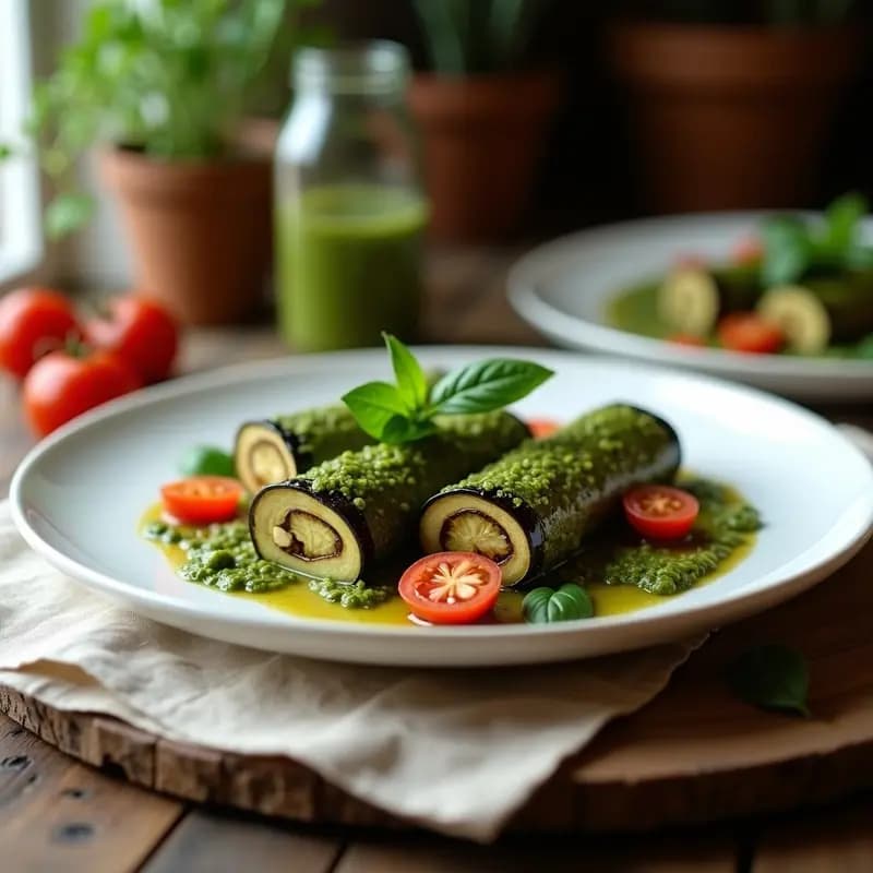 Rollitos de Berenjena con Pesto de Ortigas y Piñones: Entrante Crudivegano Antiinflamatorio