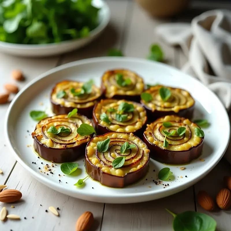 Rollitos de Berenjena al Pesto con Queso de Almendras: Entrante Italiano Sin Lácteos