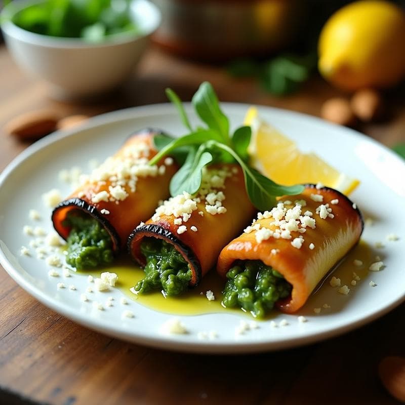 Rollitos de Berenjena y Pesto de Rúcula: Receta Italiana en Airfryer con Toque Crujiente