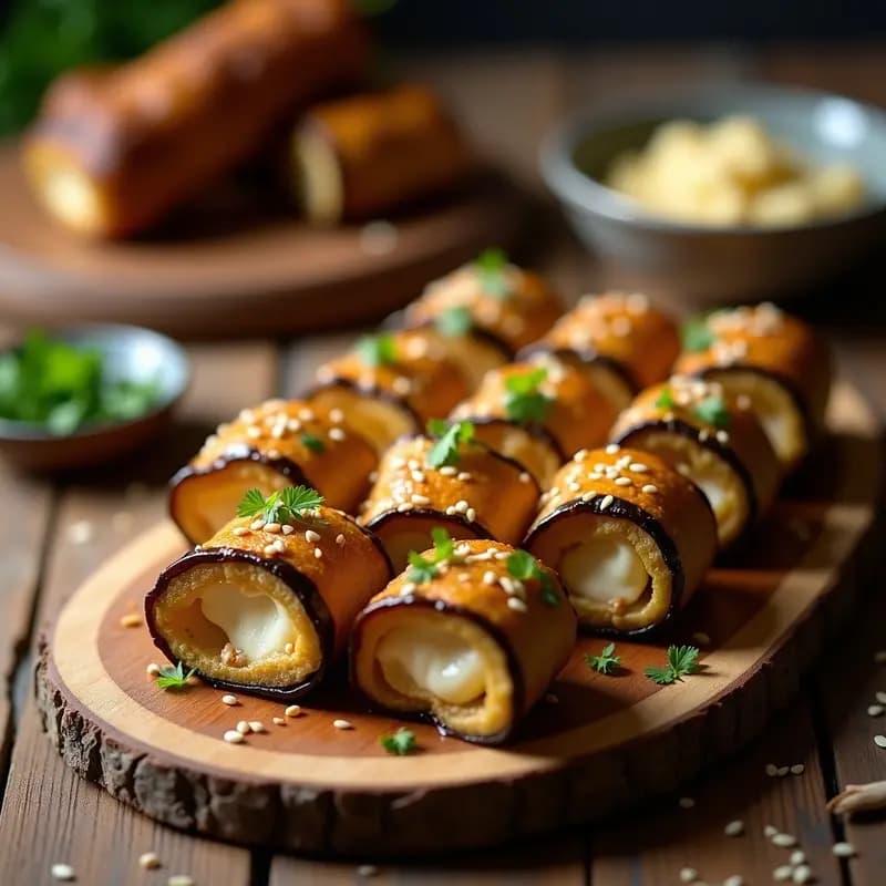 Rollitos de Berenjena y Queso de Almendras con Miel de Dátil: Entrante Persa Crujiente