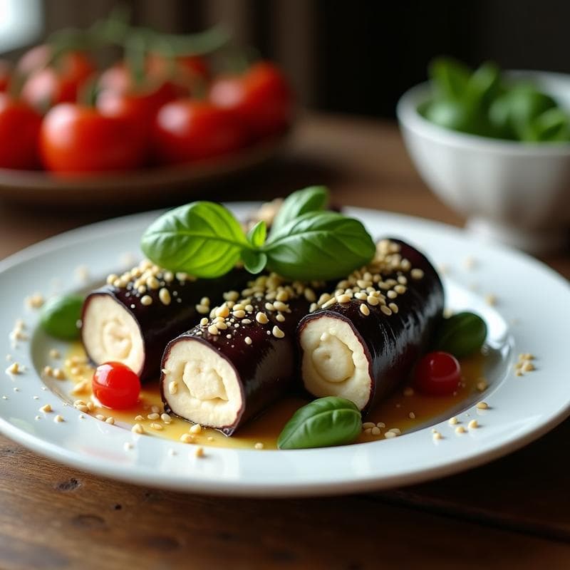 Rollitos de Berenjena con Relleno de Queso de Anacardos y Albahaca: Receta Italiana Crudivegana