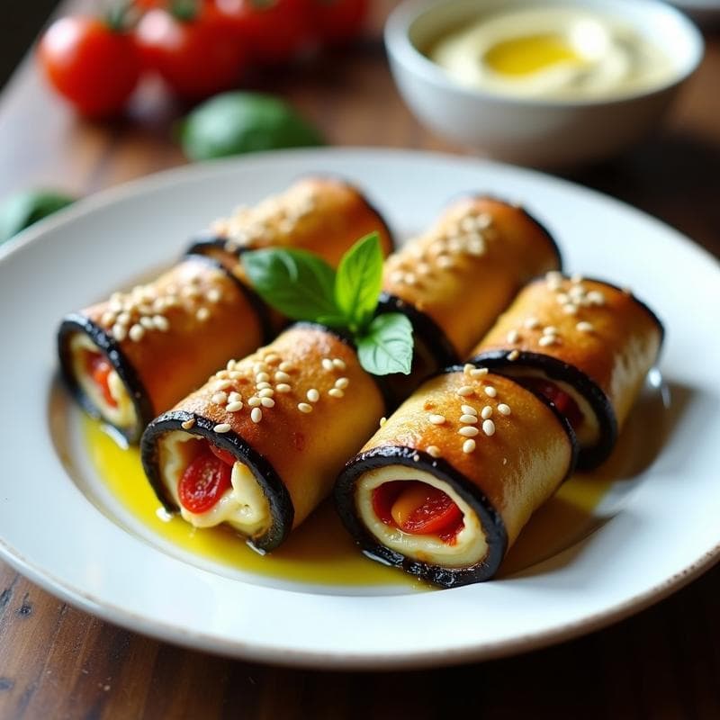 Rollitos de Berenjena con Queso de Anacardos y Tomates Secos: Receta Vegana al Horno