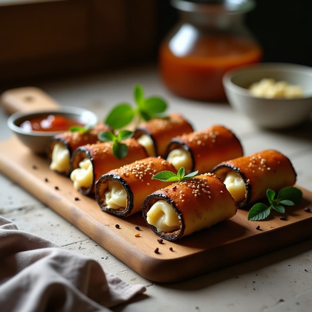 Rollitos de Berenjena con Queso de Anacardos y Mermelada de Higo: Aperitivo Vegano al Horno