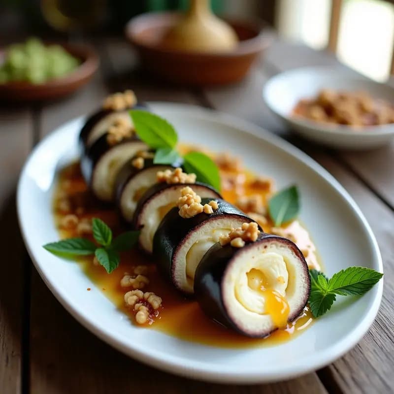Rollitos de Berenjena con Relleno de Queso de Cabaña y Nueces: Aperitivo Armenio en 15 Minutos