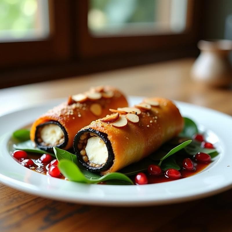 Rollitos de Berenjena y Queso de Cabra: Receta en Airfryer con Salsa de Granado