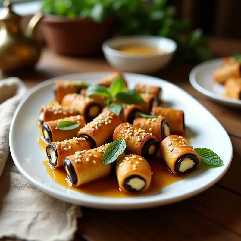 Rollitos de Berenjena con Relleno de Queso de Cacahuete y Miel: Aperitivo libanés en Airfryer